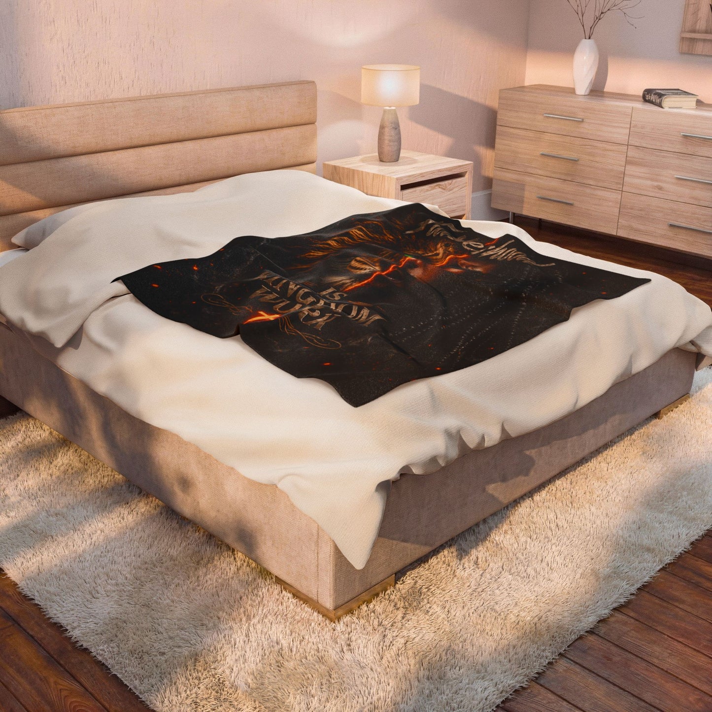 Fatherhood Is Kingdom Work Velveteen Plush Blanket — Christian Lion Design, Inspirational Gift for Dads