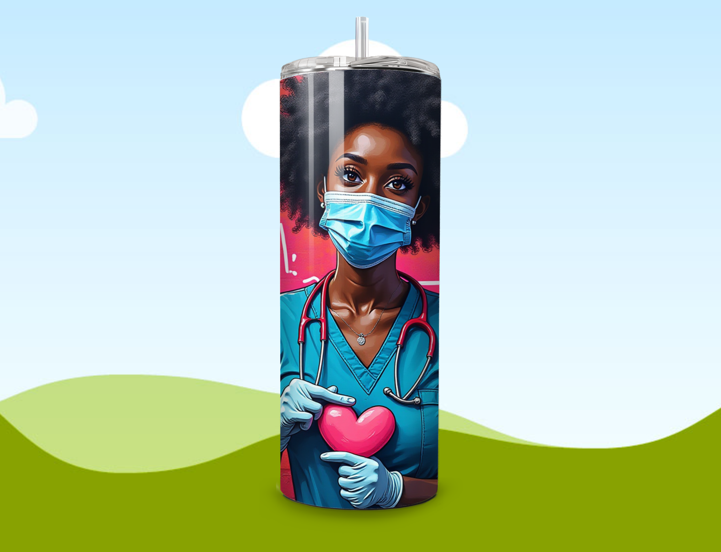 “Nurses Save Lives” Heart 20 ounce Skinny Tumbler