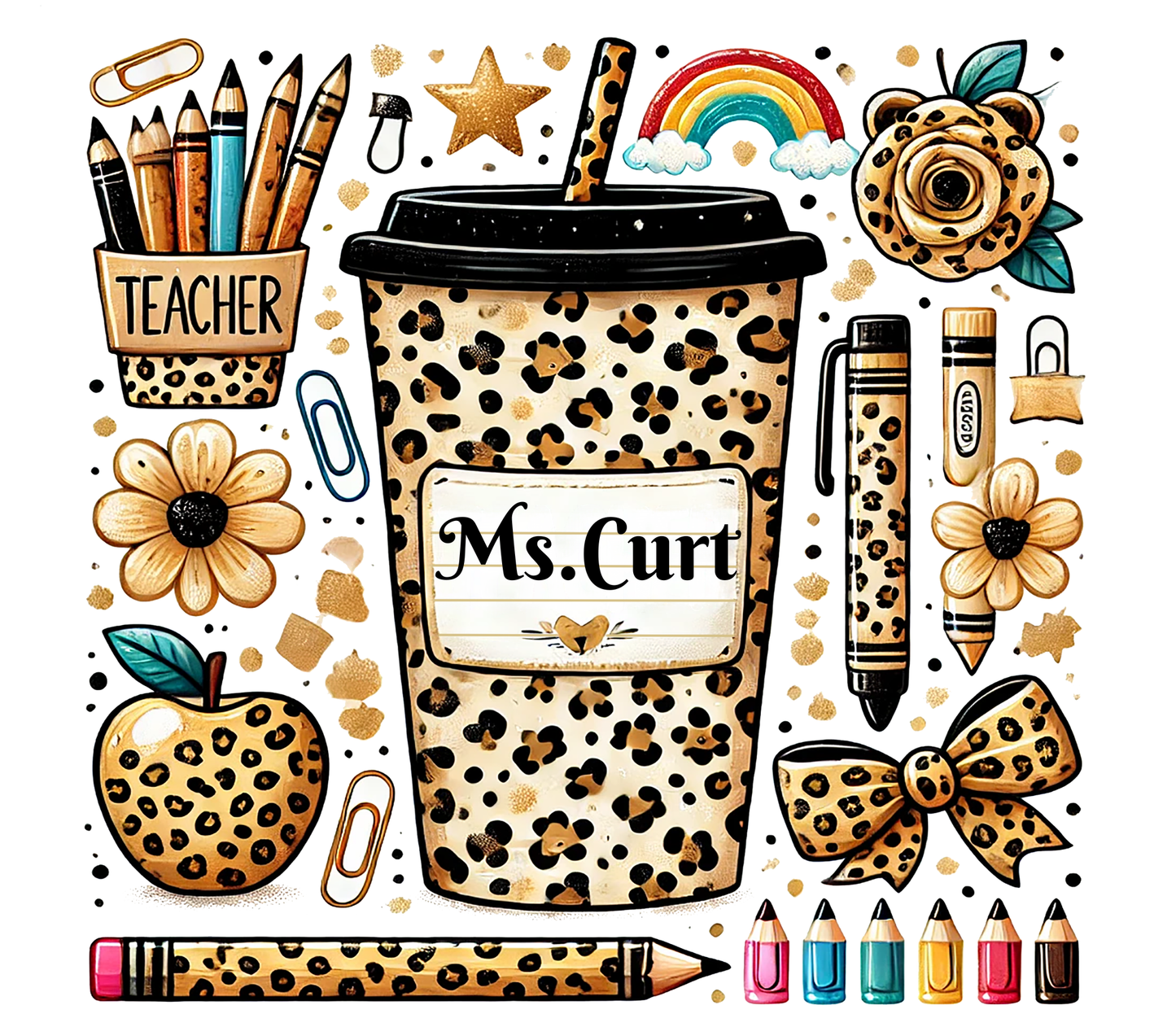Leopard Teacher 20oz Skinny Tumbler – Personalized “Name” Design