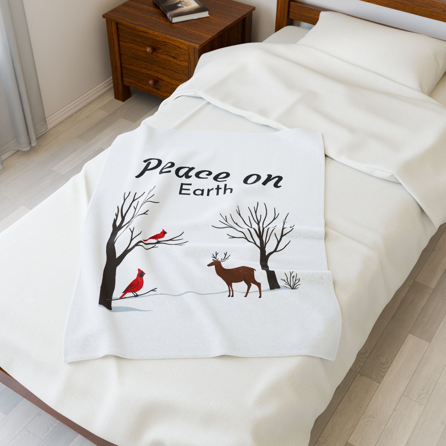 Cozy Holiday Velveteen Plush Blanket | Peace on Earth Design for Comfort, Gift for Christmas, Winter Decor, Home, Cozy Nights