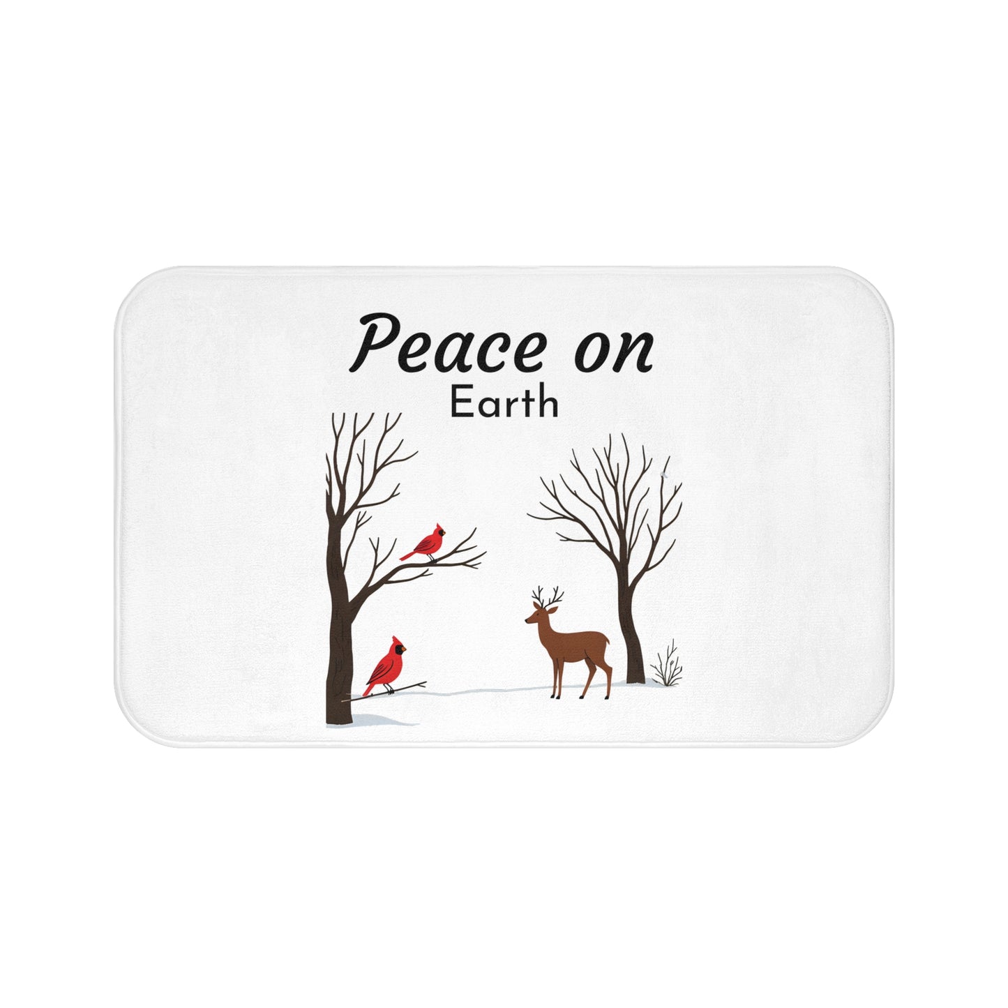 Winter Theme Bath Mat with 'Peace on Earth' Design