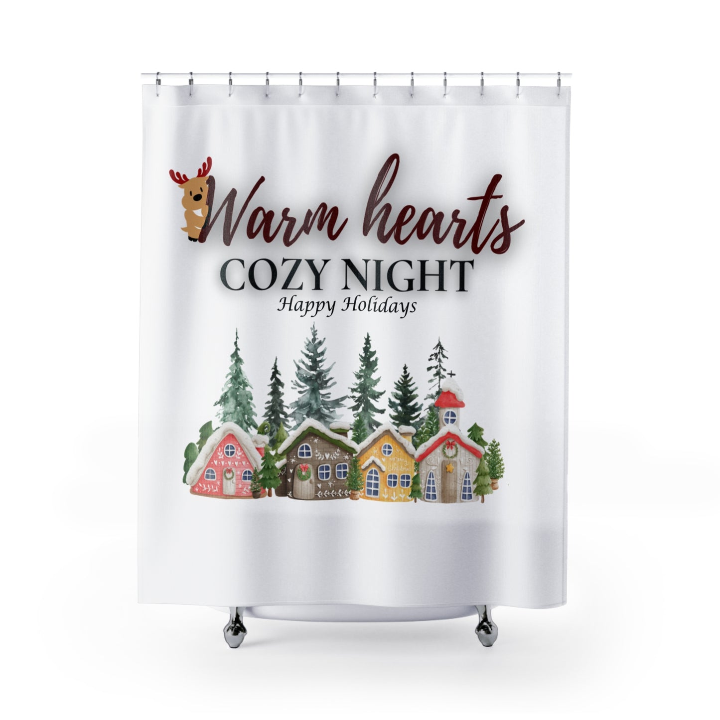 Cozy Holiday Shower Curtain - Warm Hearts & Happy Nights