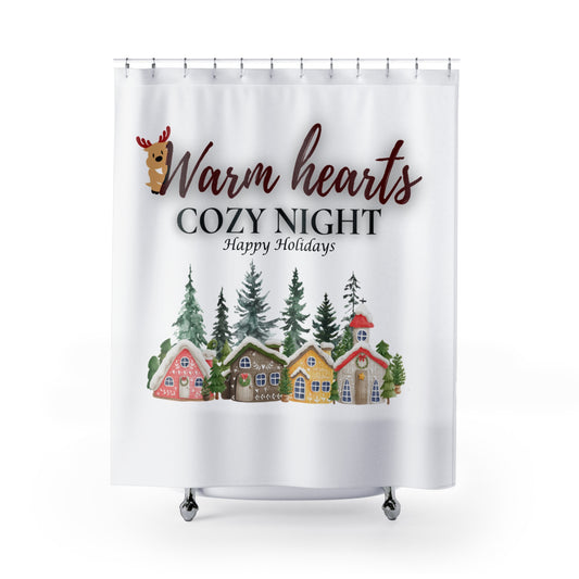 Cozy Holiday Shower Curtain - Warm Hearts & Happy Nights