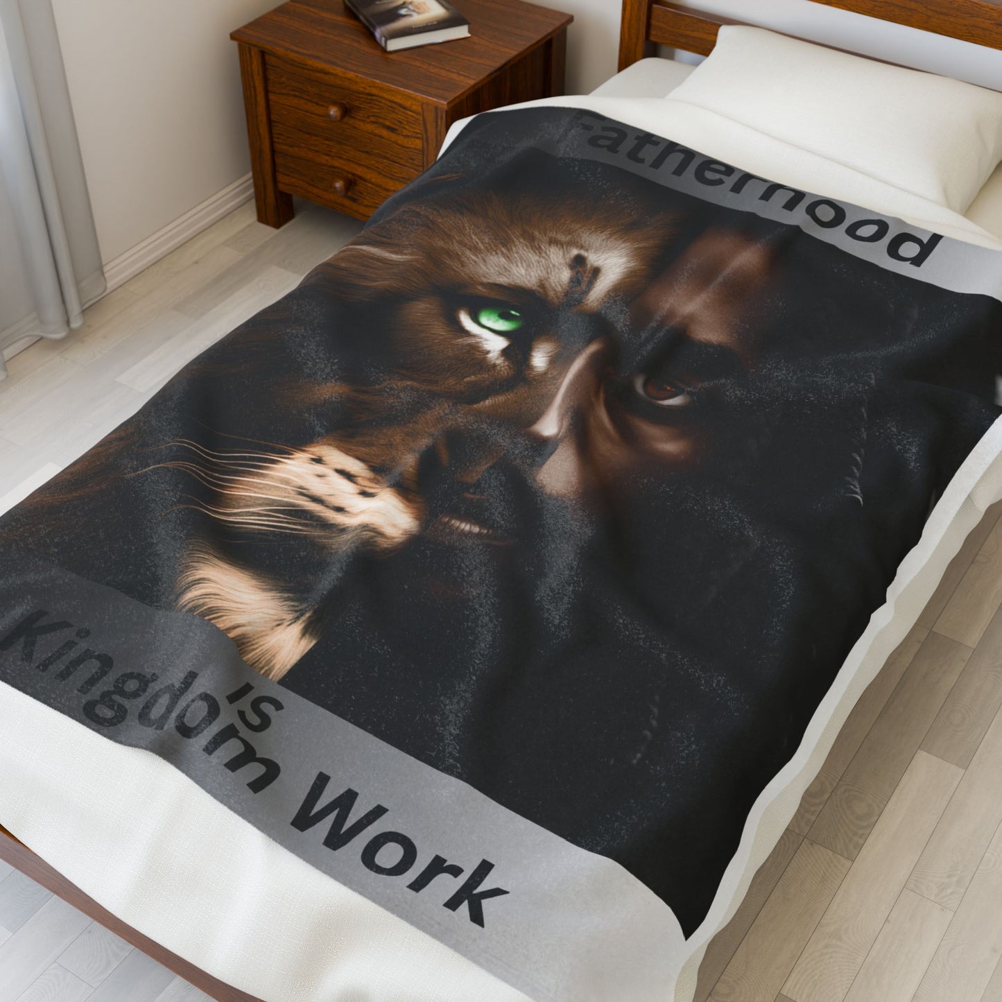 Fatherhood is Kingdom Work Velveteen Plush Blanket, Cozy Throw Blanket, Inspirational Home Decor, Gift for Dads, Modern Family Decor