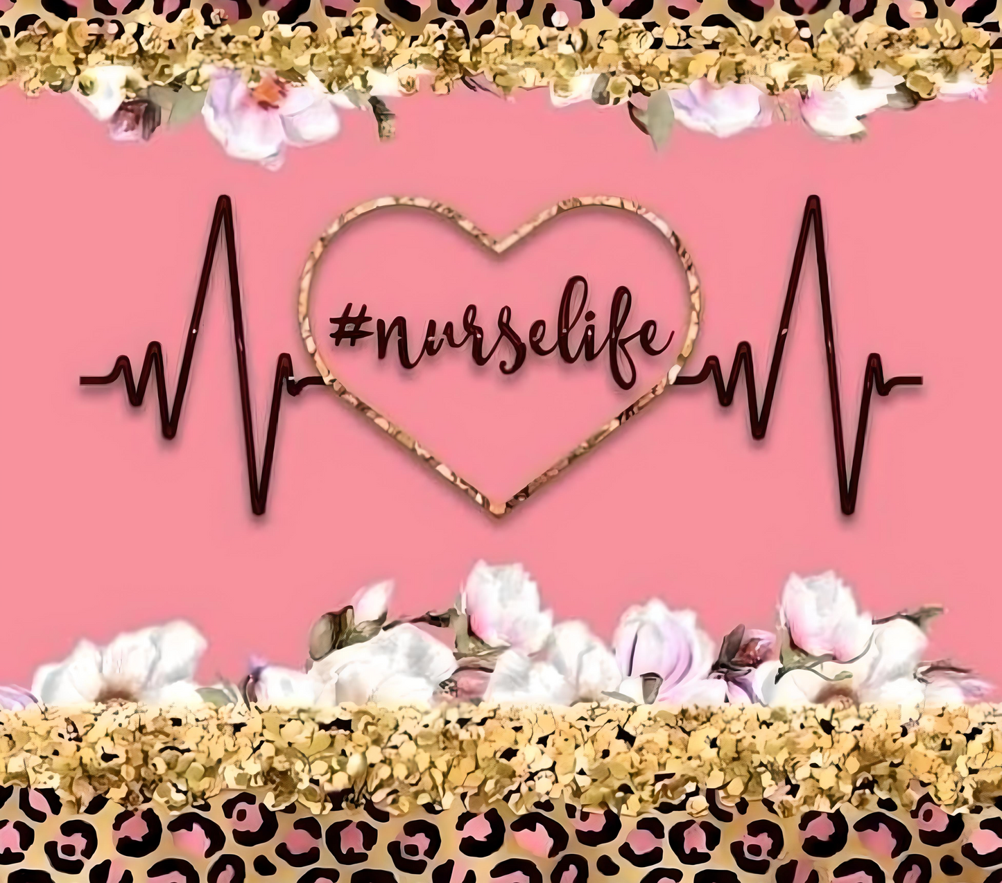 NurseLife 20 oz Skinny Tumbler – Pink Floral Leopard Print | Nurse Gift