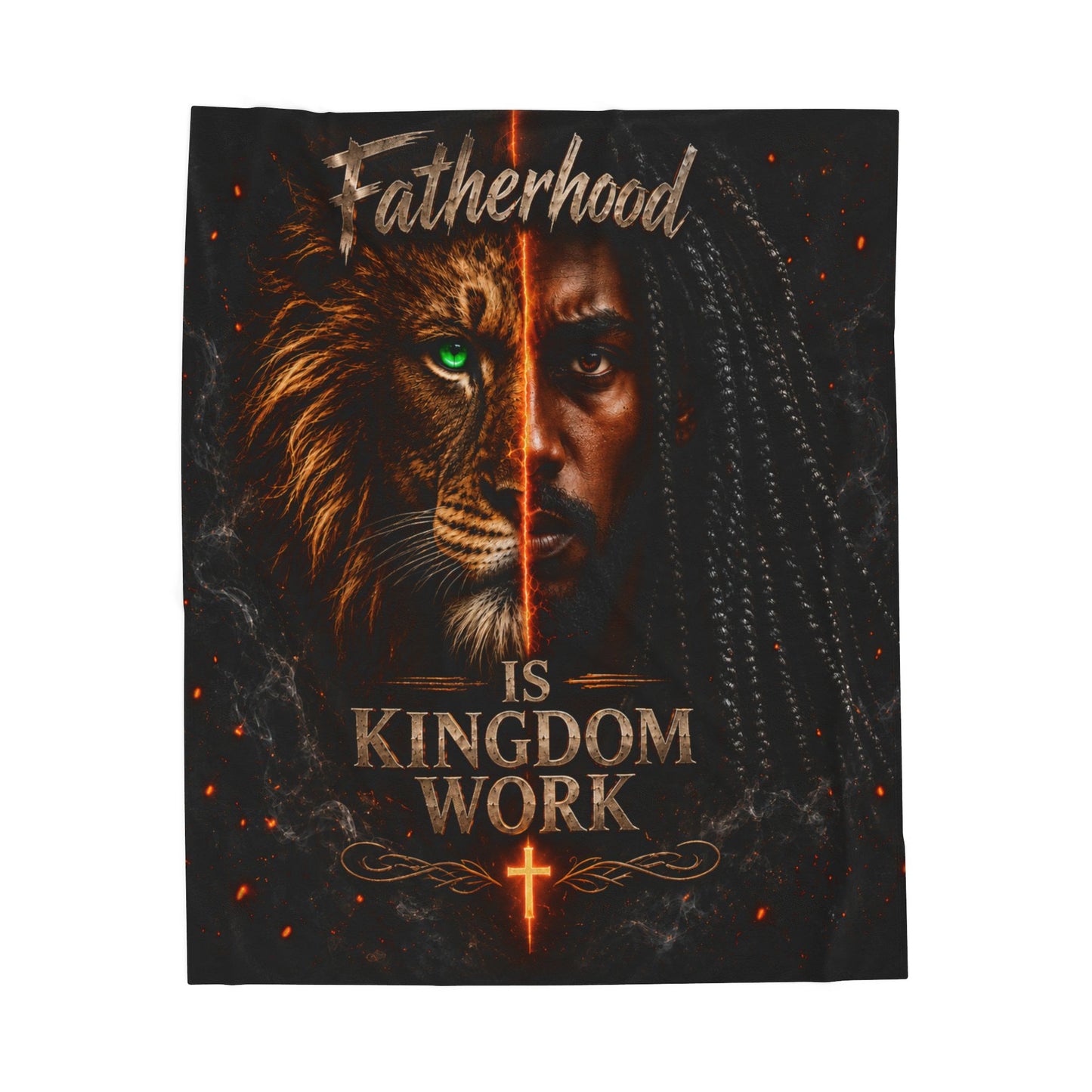 Fatherhood Is Kingdom Work Velveteen Plush Blanket — Christian Lion Design, Inspirational Gift for Dads