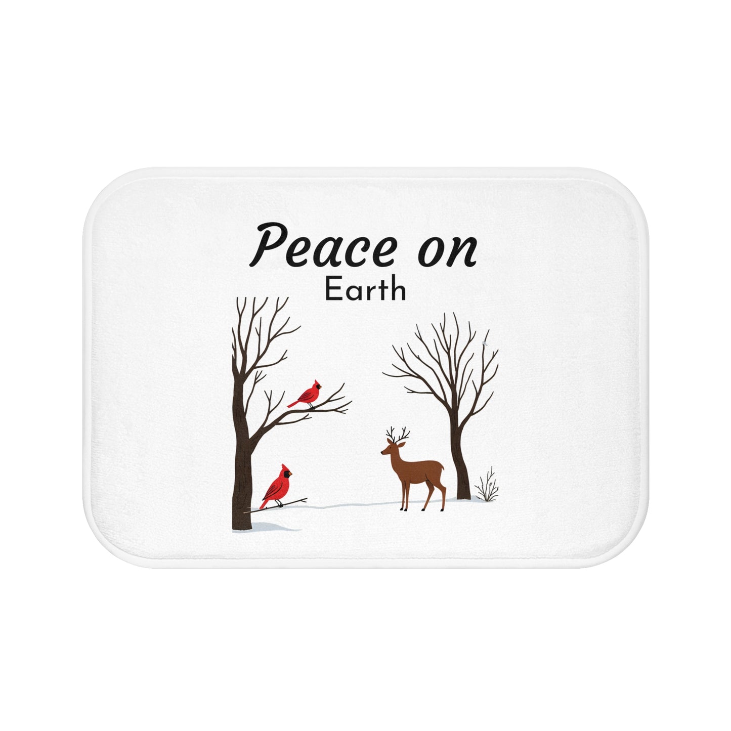 Winter Theme Bath Mat with 'Peace on Earth' Design