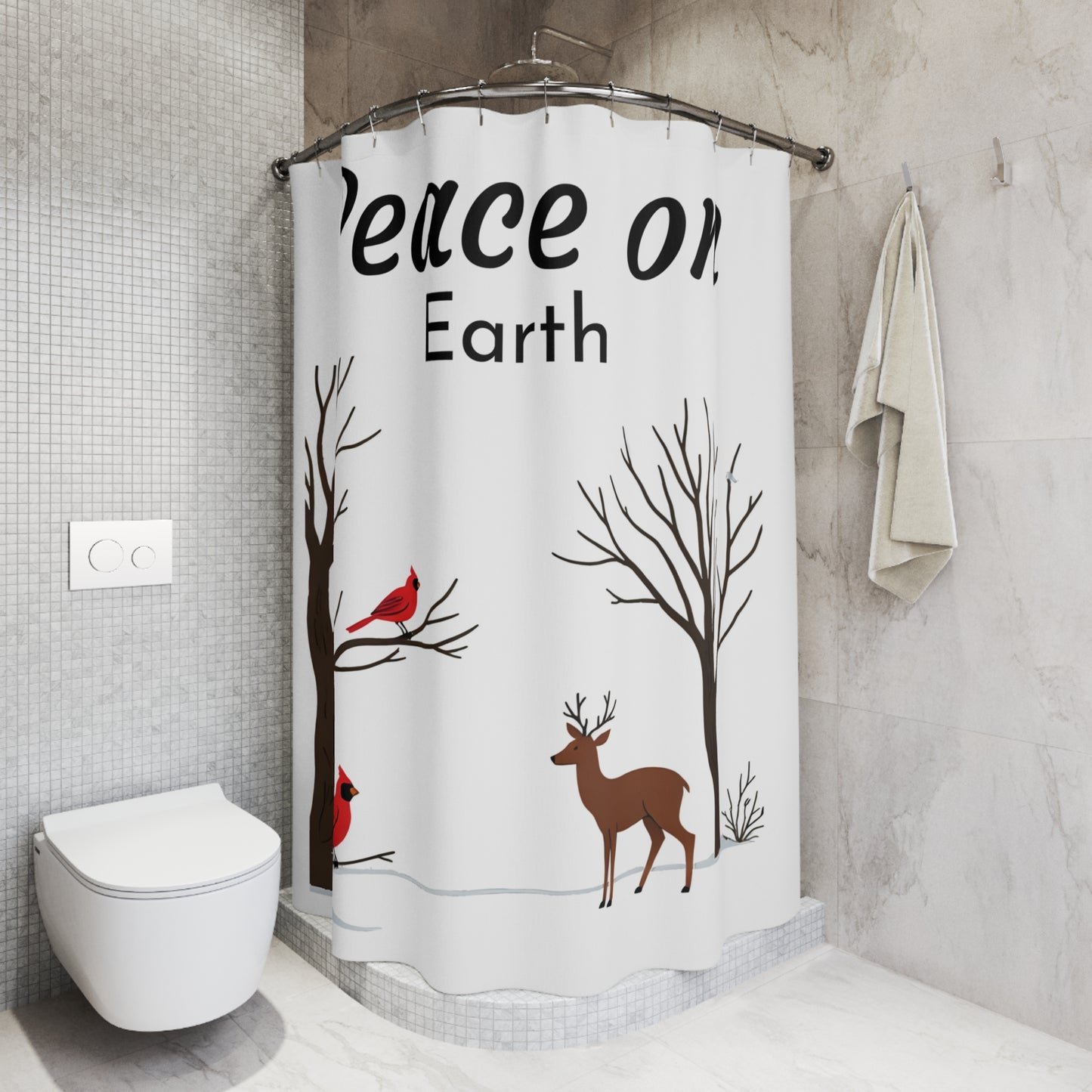 Peace on Earth Shower Curtain – Nature-Inspired Holiday Decor