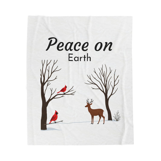 Cozy Holiday Velveteen Plush Blanket | Peace on Earth Design for Comfort, Gift for Christmas, Winter Decor, Home, Cozy Nights