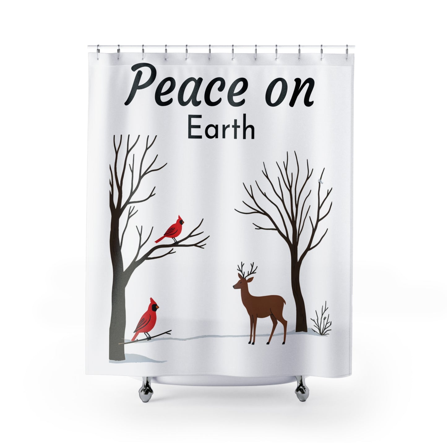 Peace on Earth Shower Curtain – Nature-Inspired Holiday Decor
