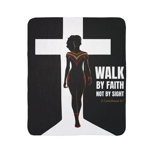 Faith Walk Sherpa Blanket — "Walk by Faith, Not by Sight" Christian Throw