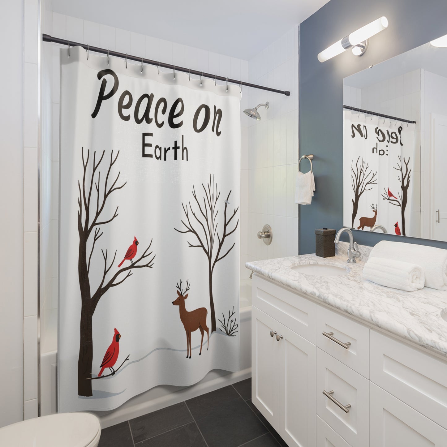 Peace on Earth Shower Curtain – Nature-Inspired Holiday Decor