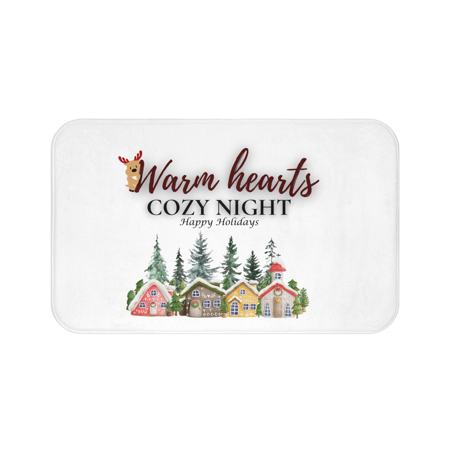 Cozy Night Holiday Bath Mat - Warm Hearts Design