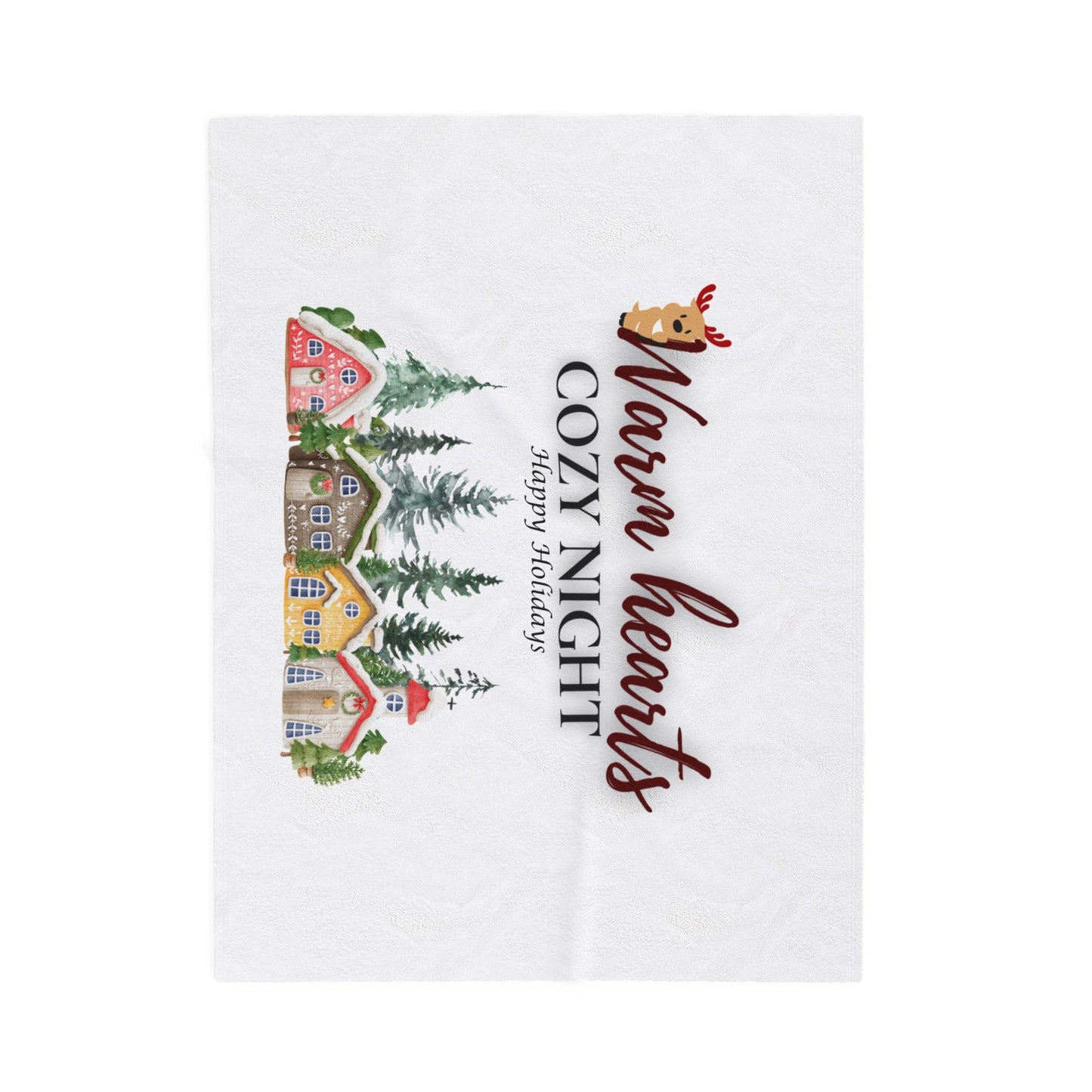 Cozy Holiday Velveteen Plush Blanket, Warm Hearts Cozy Night Decor, Gift for Winter, Home Snuggle Throw, Christmas Blanket