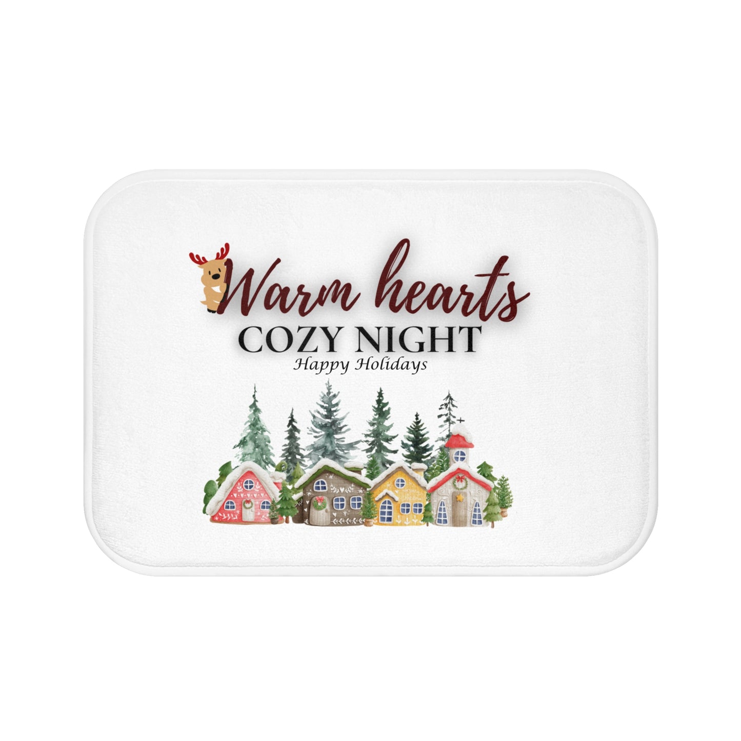 Cozy Night Holiday Bath Mat - Warm Hearts Design