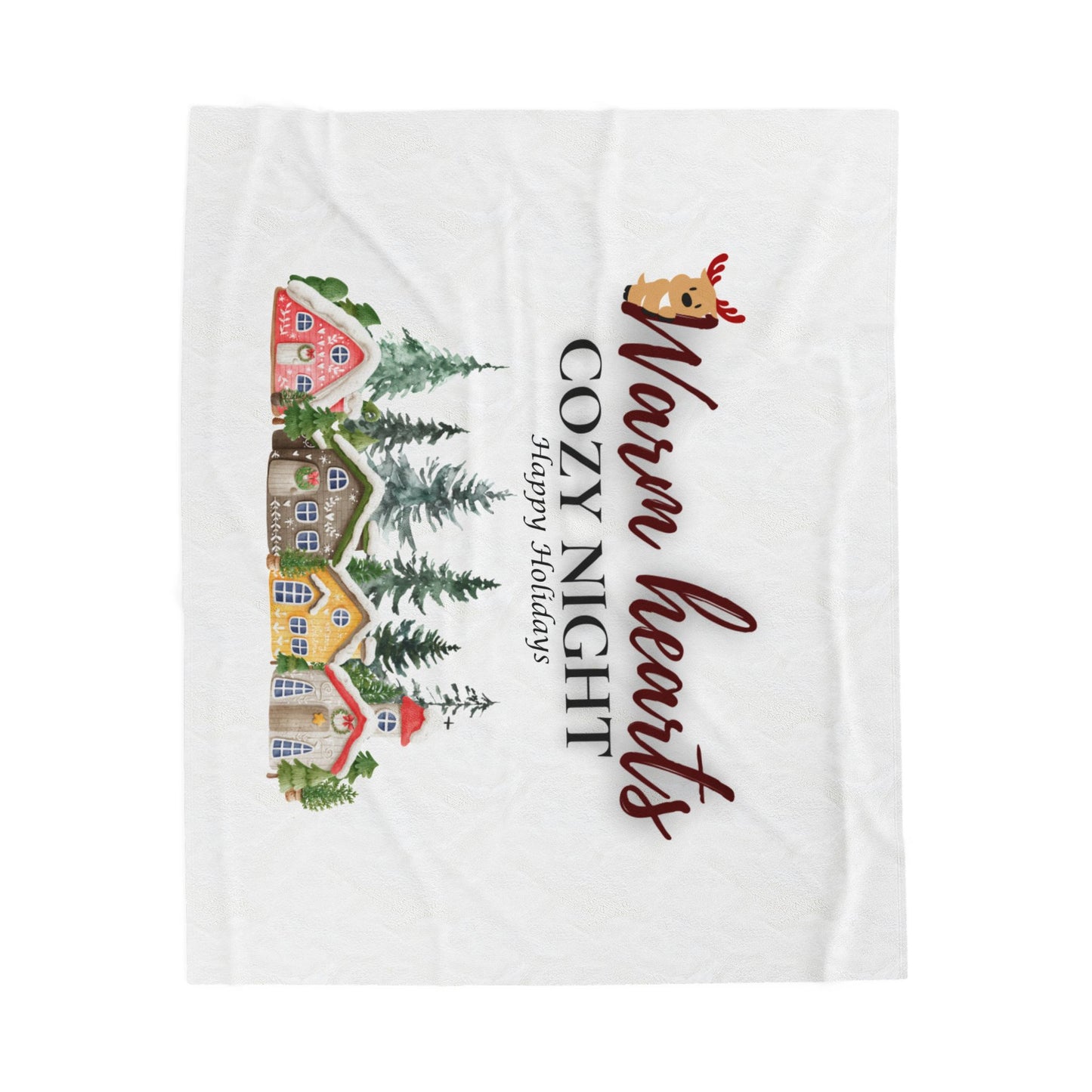 Cozy Holiday Velveteen Plush Blanket, Warm Hearts Cozy Night Decor, Gift for Winter, Home Snuggle Throw, Christmas Blanket