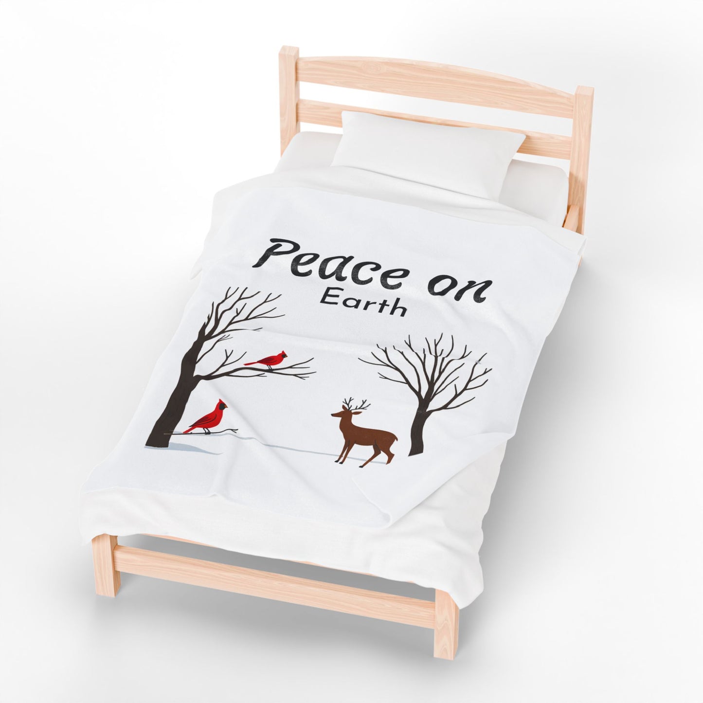 Cozy Holiday Velveteen Plush Blanket | Peace on Earth Design for Comfort, Gift for Christmas, Winter Decor, Home, Cozy Nights