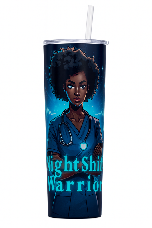 Night Shift Warrior 20oz Skinny Tumbler – Nurse Gift, Healthcare Worker Tumbler, Night Shift Essentials