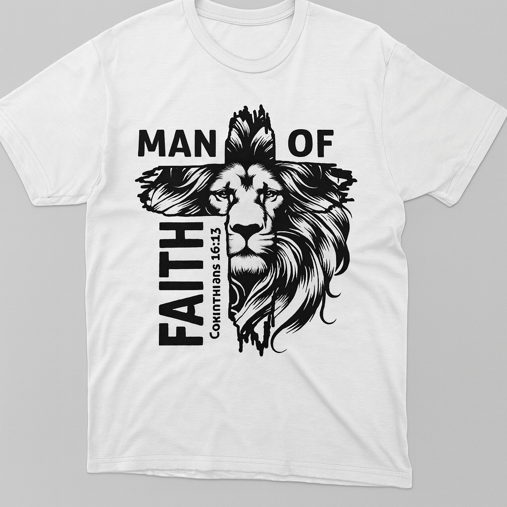 Man of Faith – Lion Cross Christian T-Shirt