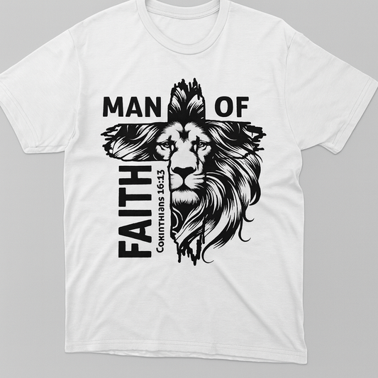Man of Faith – Lion Cross Christian T-Shirt