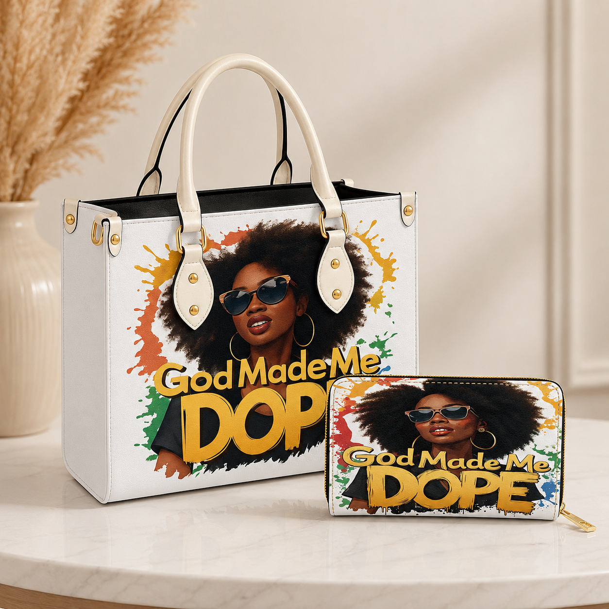 God Made Me Dope Handbag with Wallet