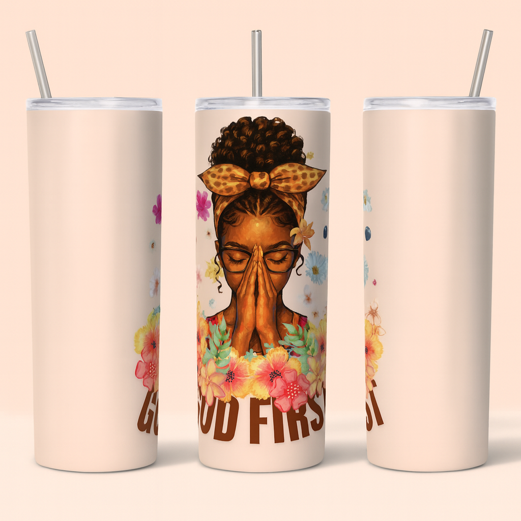 God First Tumbler 20oz - with Floral Design