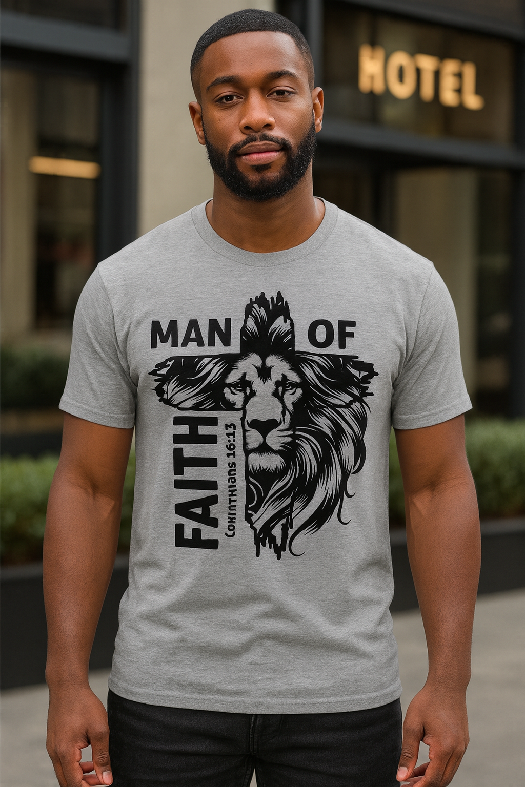 Man of Faith – Lion Cross Christian T-Shirt