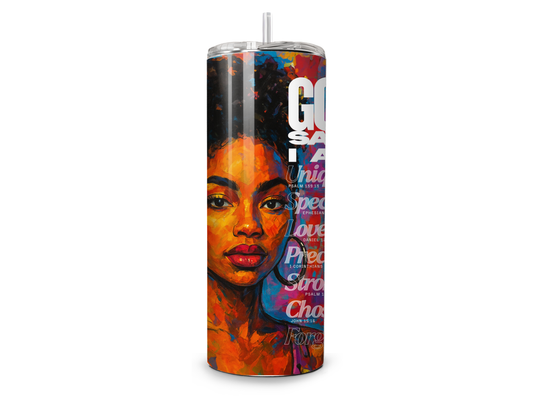 “God Says I Am” 20 ounce Skinny Tumbler