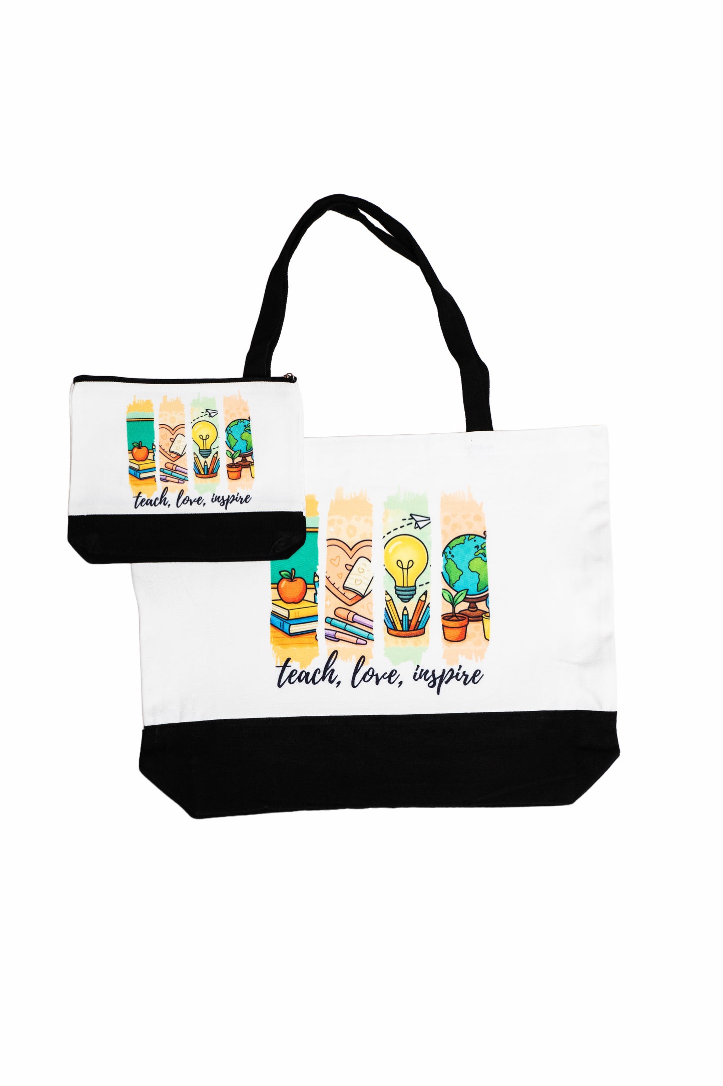 Teach, Love, Inspire” Teacher Tote Bag and Cosmetic Bag Set
