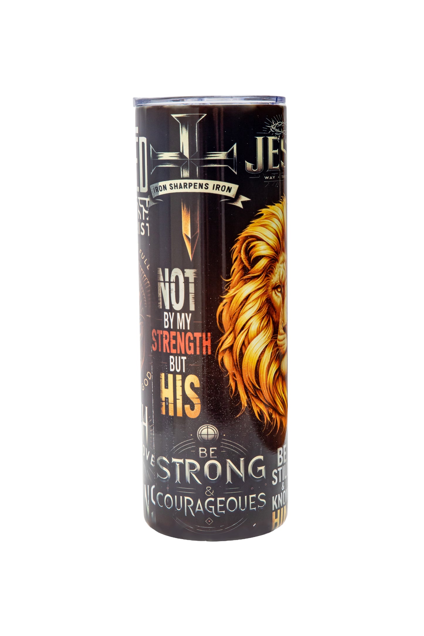 Man of God 20 oz Skinny Tumbler – Bold Christian Tumbler for Men | Faith, Strength & Scripture Design