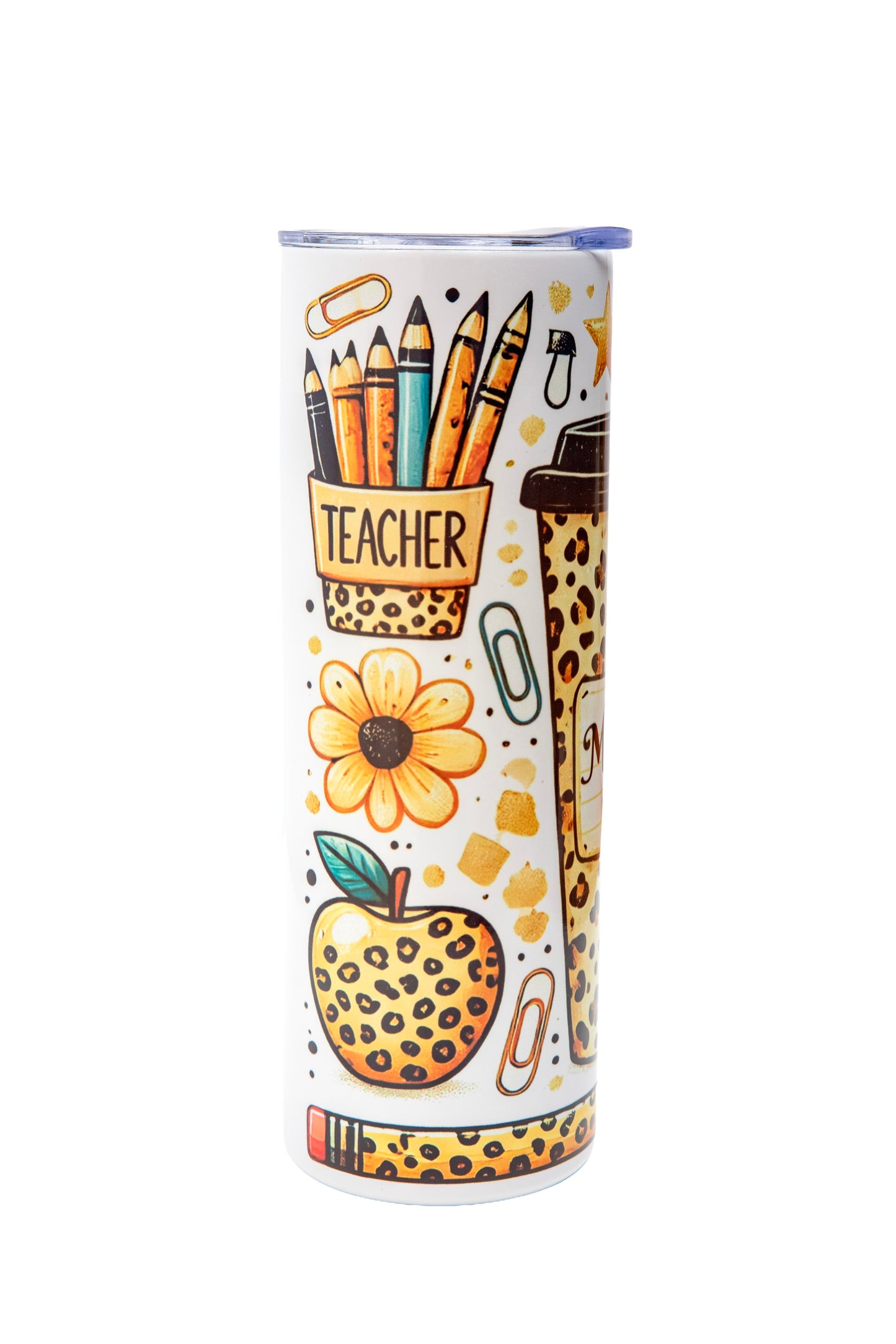 Leopard Teacher 20oz Skinny Tumbler – Personalized “Name” Design