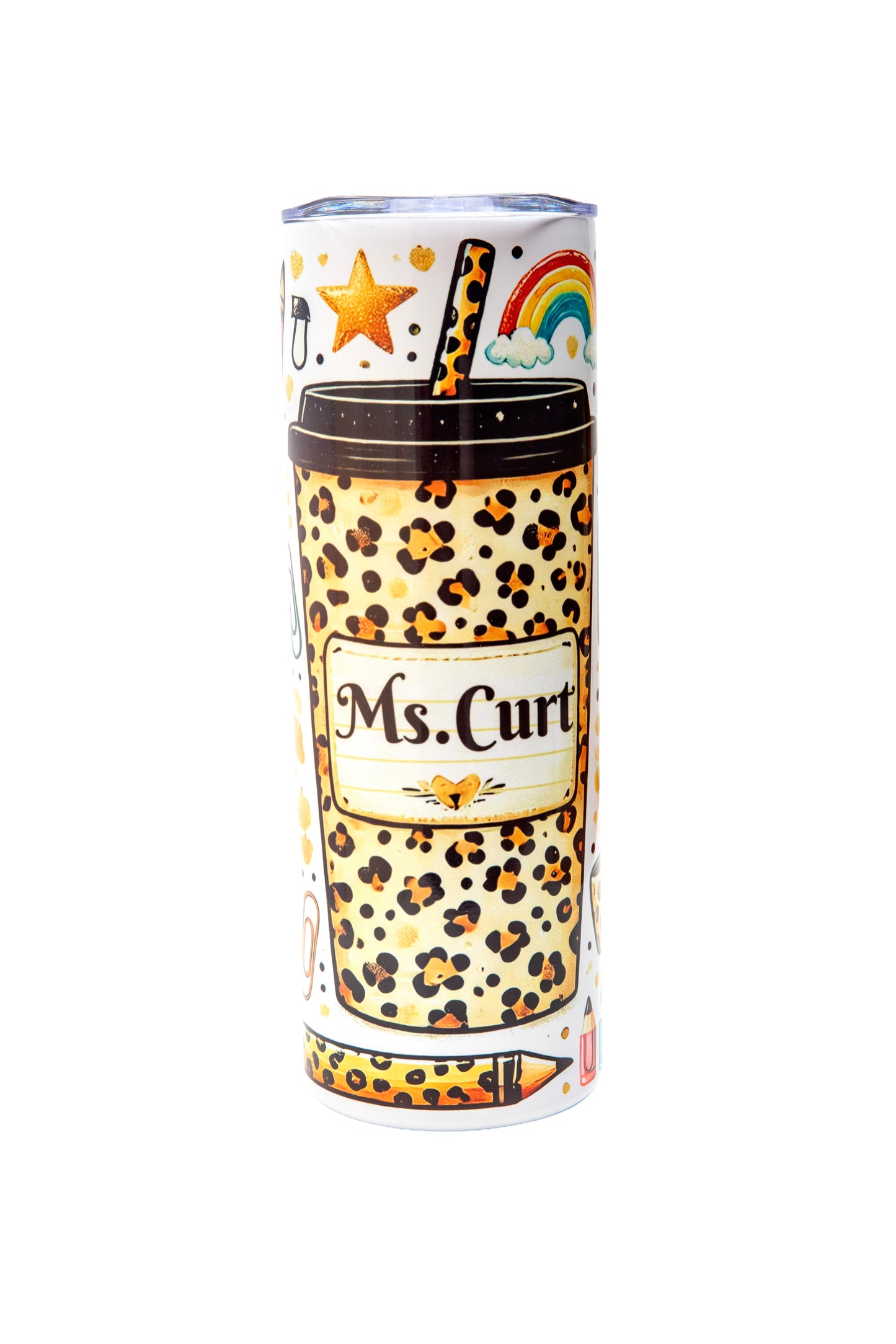 Leopard Teacher 20oz Skinny Tumbler – Personalized “Name” Design