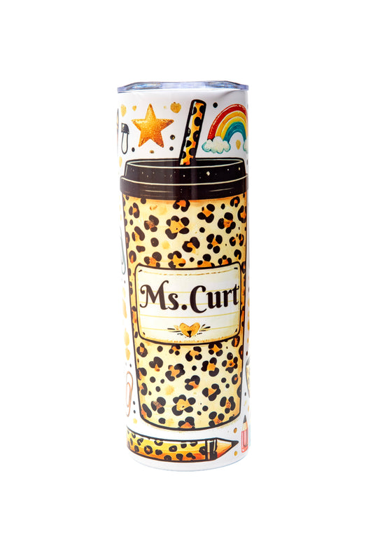Leopard Teacher 20oz Skinny Tumbler – Personalized “Name” Design