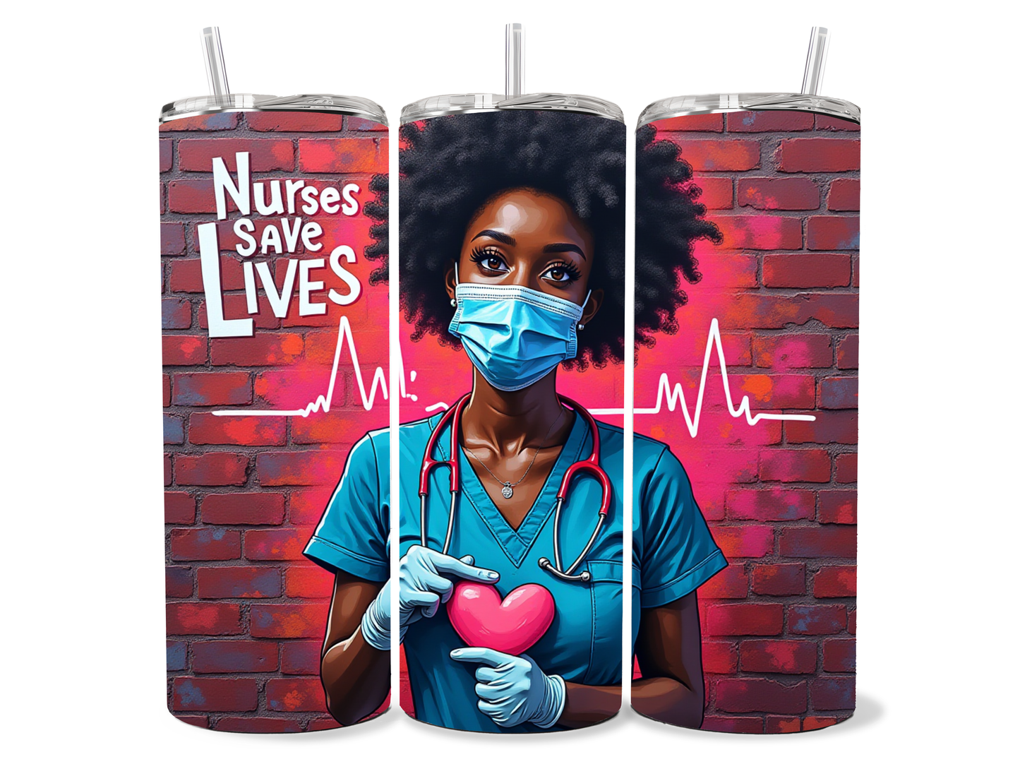 “Nurses Save Lives” Heart 20 ounce Skinny Tumbler