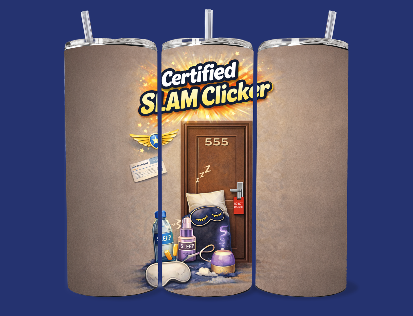 Certified SLAM Clicker – 20 oz Skinny Tumbler "Brown"✈️😴