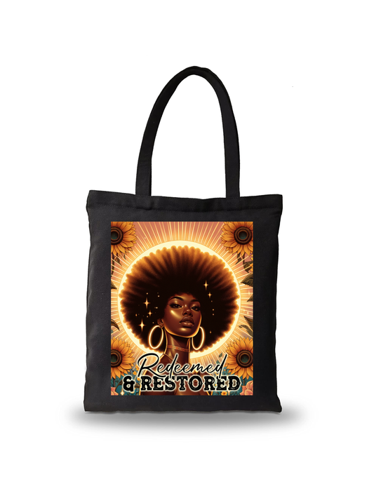 Redeemed & Restored Black Canvas Tote Bag